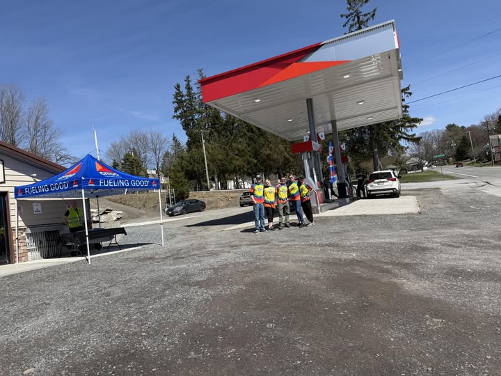 Grafton's Town Store from the lot — gas canopy and pumps on Route 2 in Cropseyville